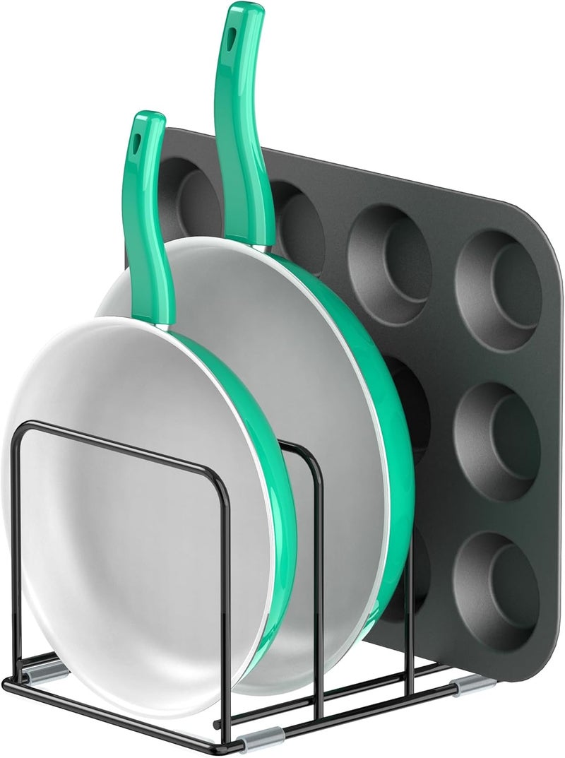 KORRTFID Kitchen Cabinet Organizer - Steel Cookware Rack, Divided Holder with 3 Slots for Skillets, Baking Tray and Chopping Board - Pan Storage (2.2 Inch Width Slots) - Image 1